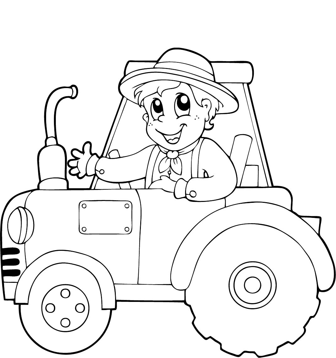 Coloring book farmer on tractor – Online Coloring Page – HiColoring.com